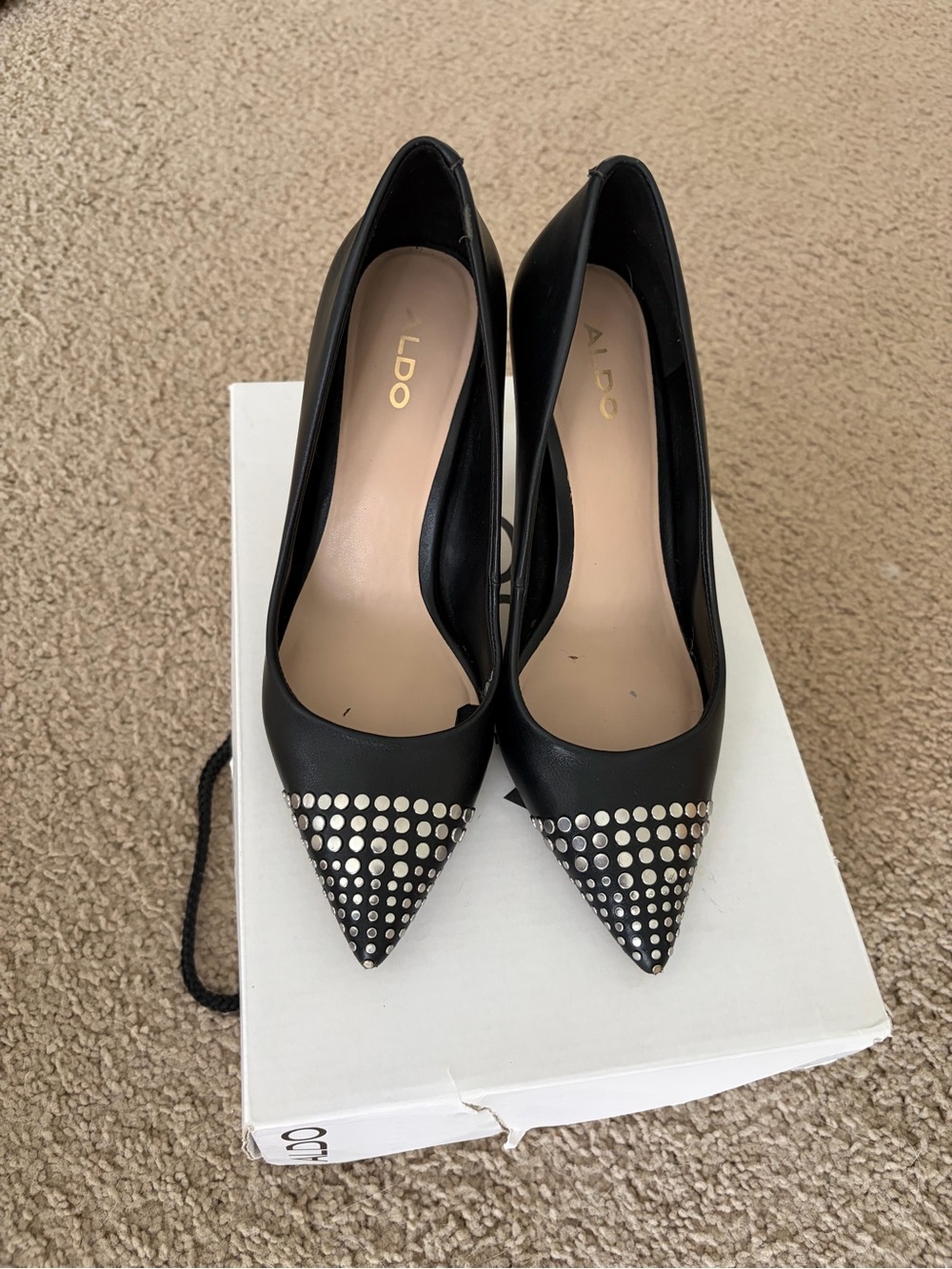 Aldo Black Pointed-Toe Pumps with Silver Stud Detailing